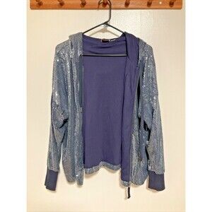 Anthro Postmark Women’s M Blue Sequin Hooded Full Zip Sweater